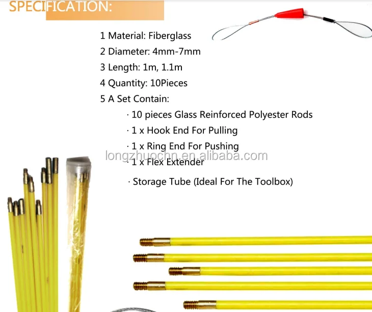 Fiberglass Running Electrical Wire Cable Rods Wire Pulling, Fish Rods Electrical Kit Puller
