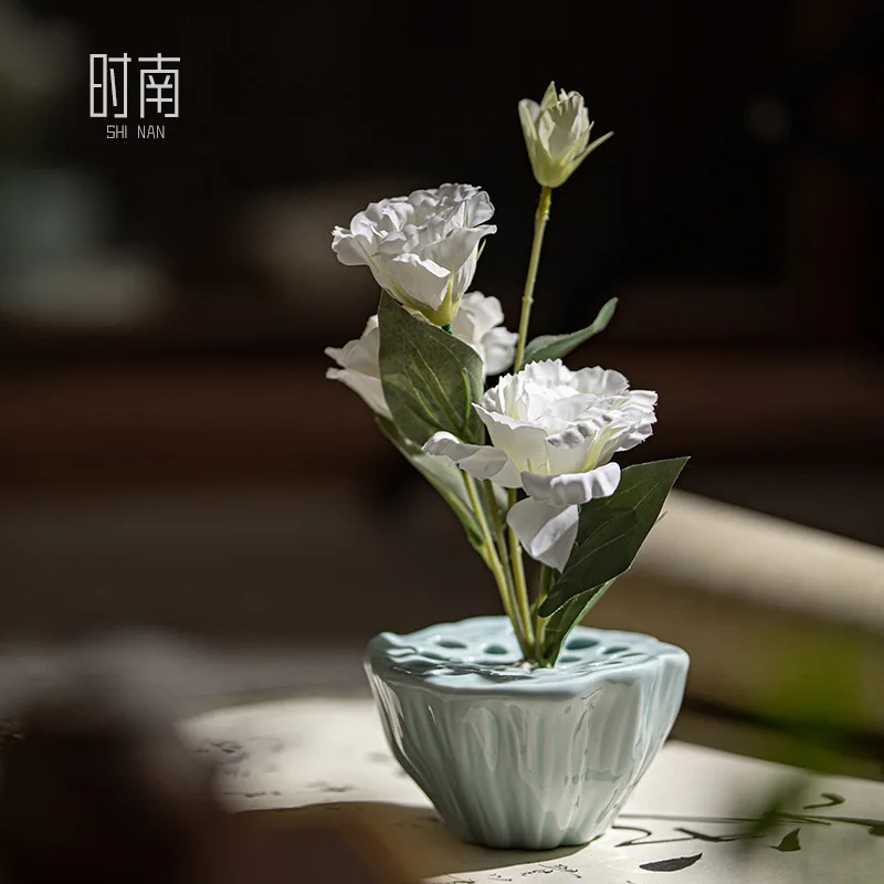 Ceramic frog Flower Arrangement Ceramic Celadon Vase Flower Pot Chinese Style Tea Mat Tea Table