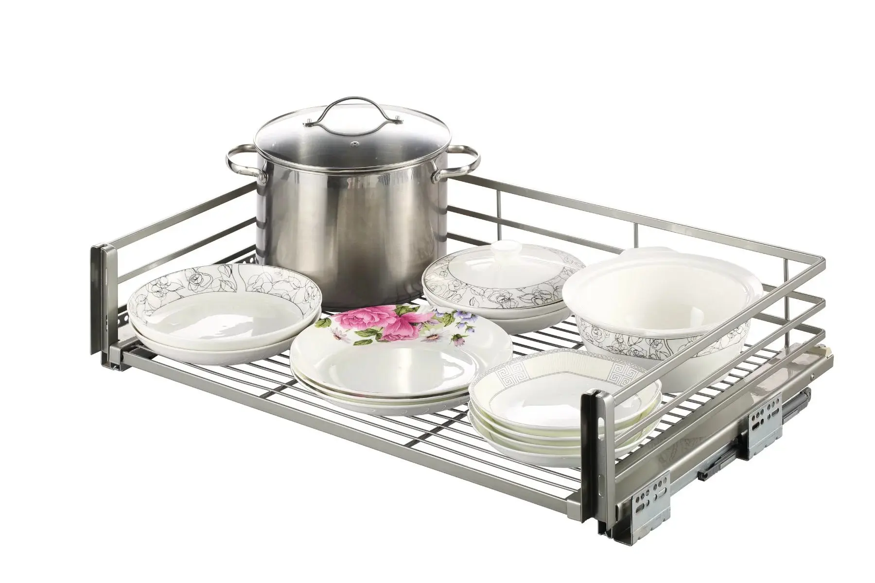Soft close kitchen pull out dish rack