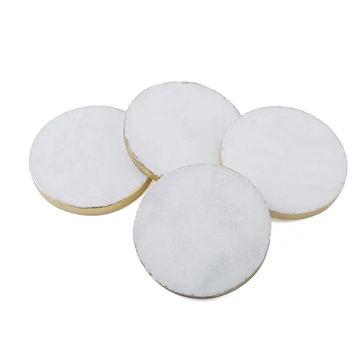 Hot-seller custom natural stone round marble coasters with golden edge for kitchen drinkware cups