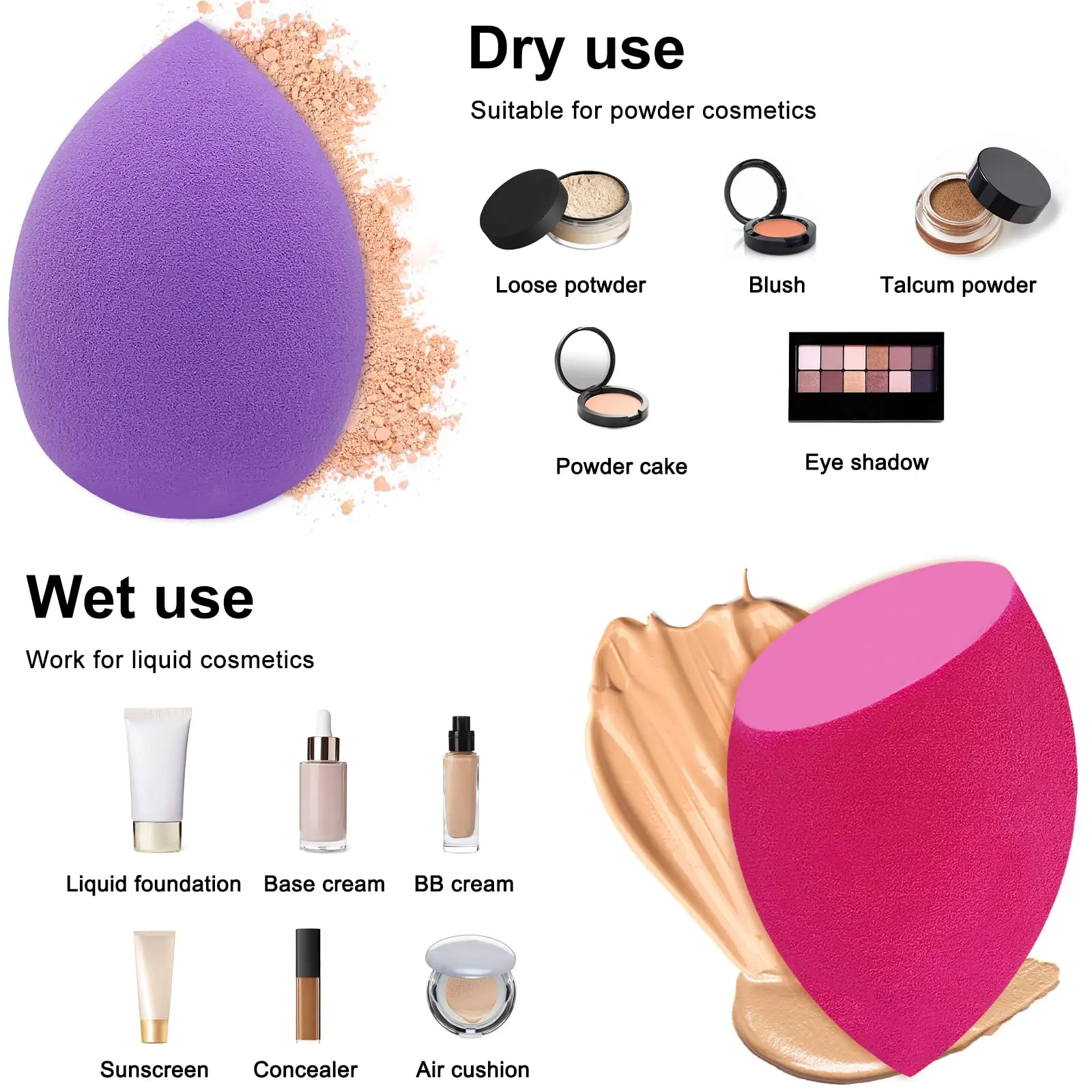 Professional Latex Free Soft Face Make Up Beauty Cosmetic Makeup Sponge for Powder Liquid Facial Makeup Tools