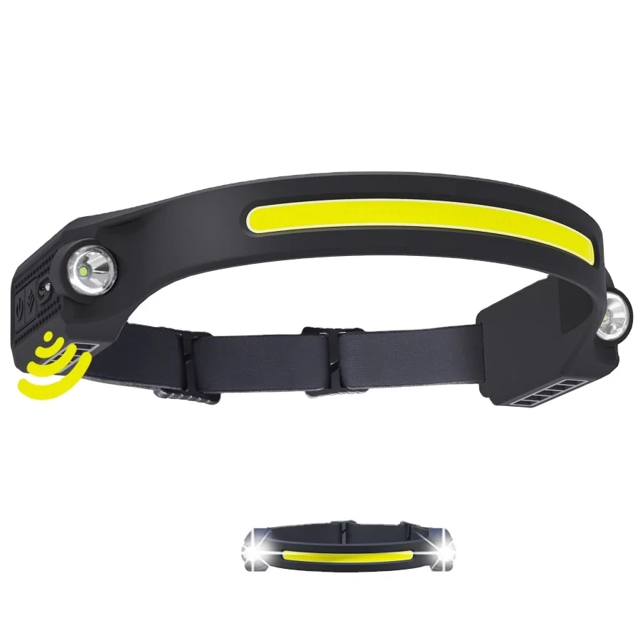 Rechargeable usb led head torch flashlight 350Lm COB+XPE 230 degree Three Light Source Silicone Headlight Motion Sensor headlamp