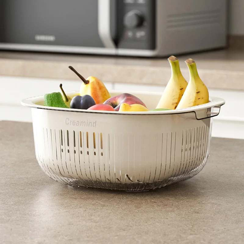 Large Square Double Wash Drain Fruit and Vegetable Basket with drain board for Kitchen