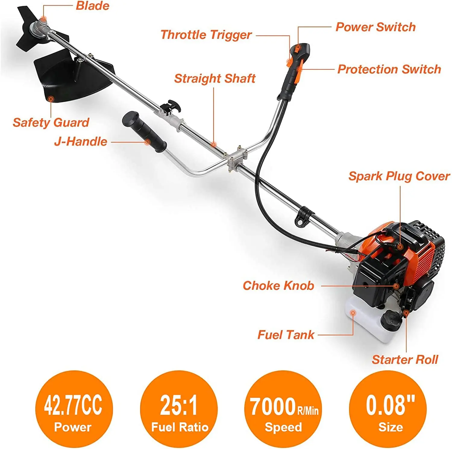Kangton  EPA 42.7cc  Gas 2 Cycle 2-in-1 Brush Cutter and String Trimmer Weed Eater