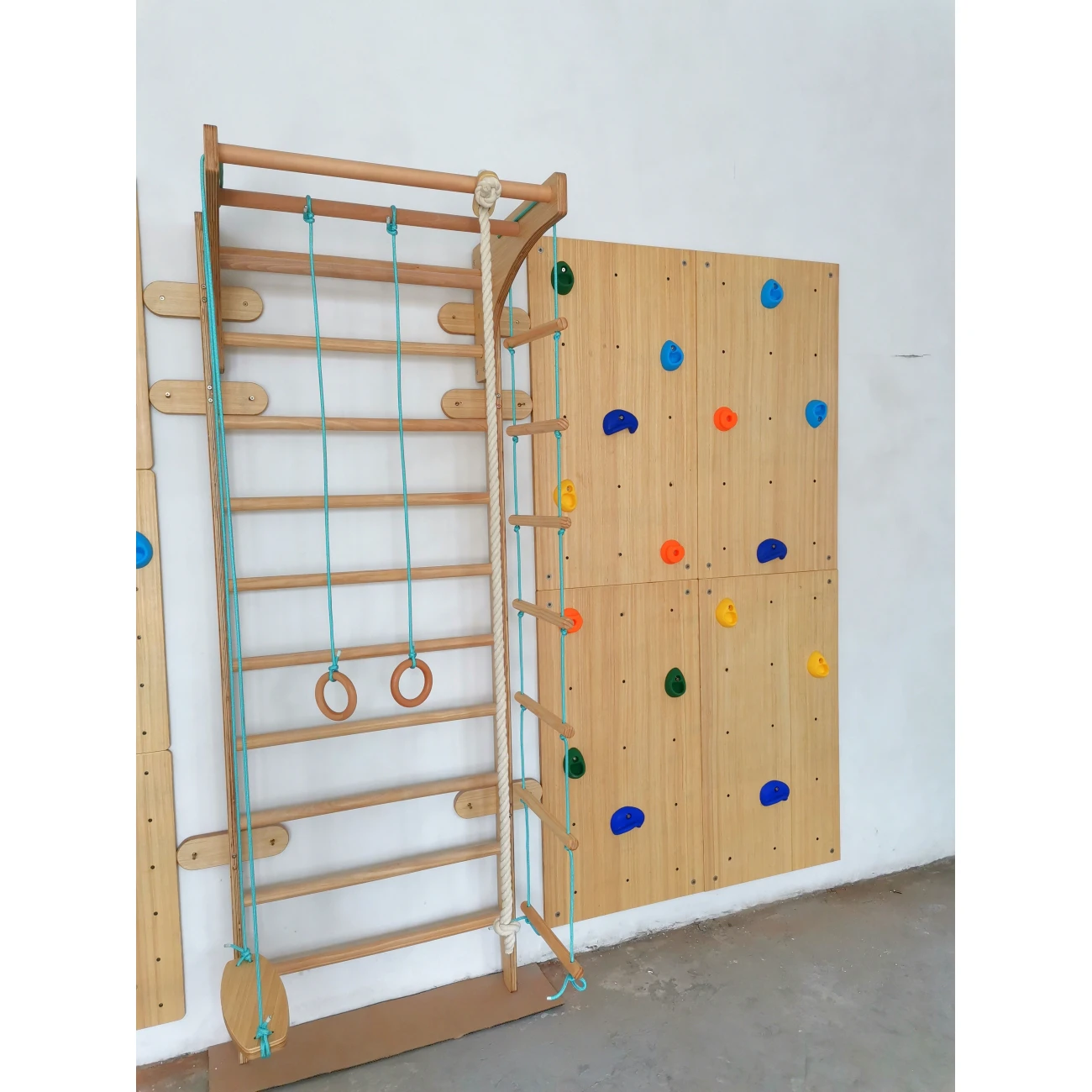 Indoor Playground Gymnastic Wall Gym Kids Wooden Swedish Ladder Set With Slide