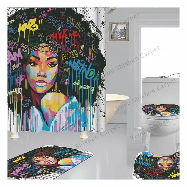 High quality Waterproof polyester fabric 4 pieces bathroom custom romantic digital printed shower curtain