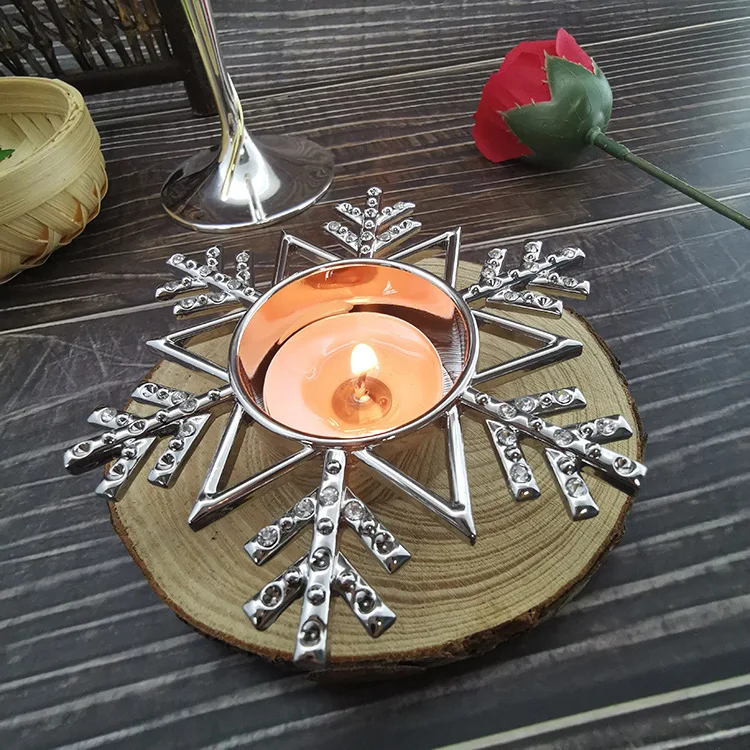 Zinc Alloy Snowflake Candlestick Creative Christmas Series Snowflake Aromatherapy Metal Tea Wax Snowflake Candlestick Wholesale