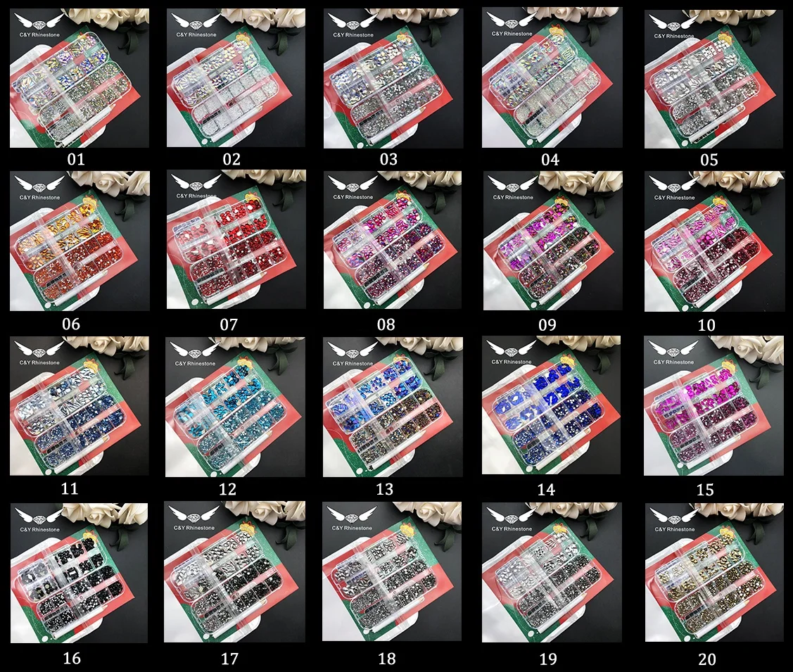 CY 12 Grids/Set Rhinestones Nail Art AB Color Crystal Kit Decoration Nail Diamonds
