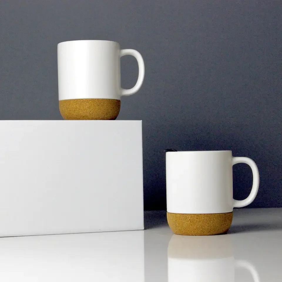12 oz Ceramic Coffee Mugs Cork Base  with Removable Insulated Cork Bottom & Splash Proof Lids Cork Base