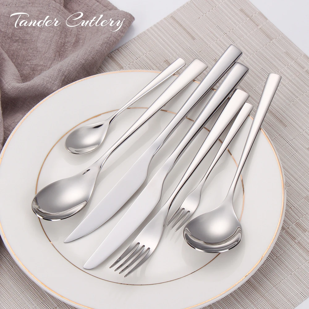 Mirror 18/10 Stainless Steel Modern Silverware Classic Design Metal Spoon Fork And Knife Restaurant Cutlery Set