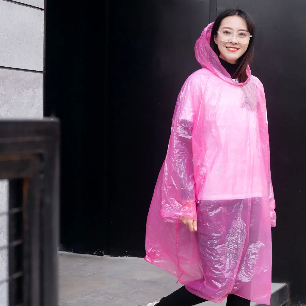 Supplier custom logo emergency pocket PE disposable adult rainproof rain raincoat with plastic Waterproof Transparent Rainwear