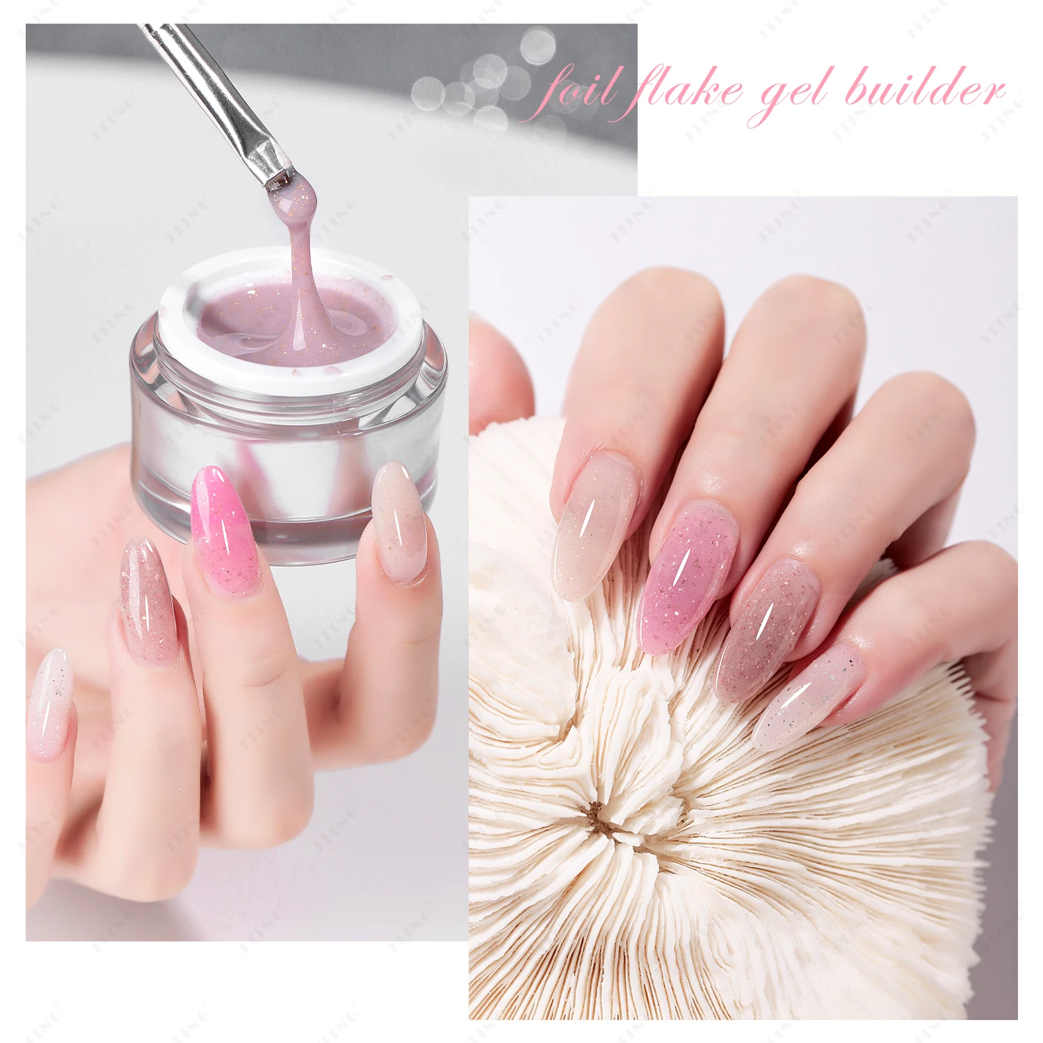 JTING Long Lasting 16colors Foil Flake Gel Builder UV/LED Nail Extension Soak Off Construction Gel No Yellowing Gel Builder