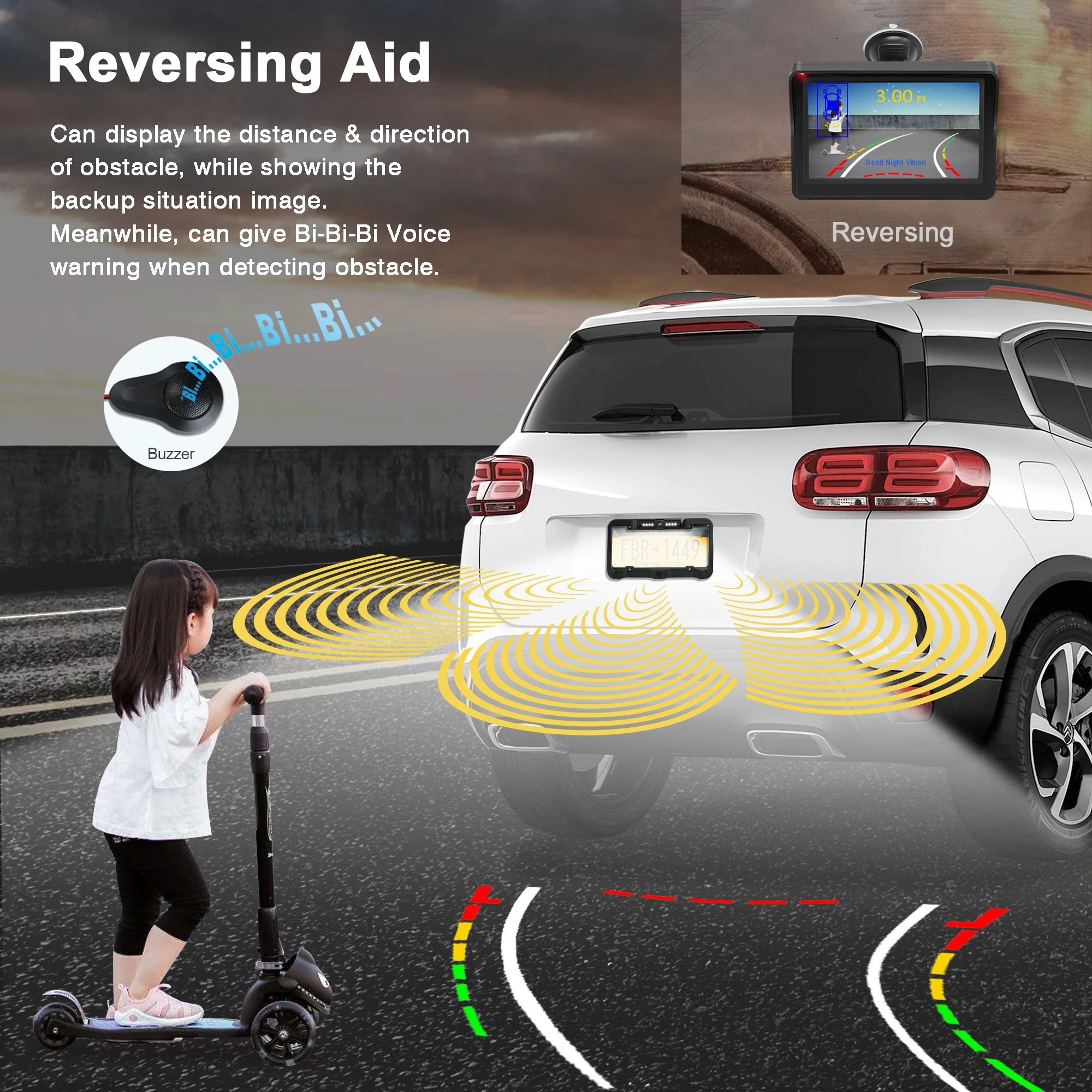 Car reversing aid video IR US licence plate car rear back camera parking sensor