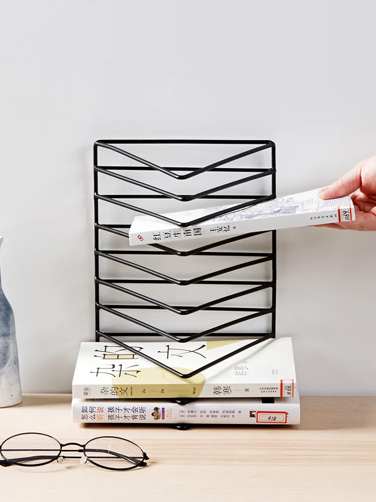 Office Decoration Book Triangle Lattice Metal Newspaper Magazine Holder File Storage Rack for Home