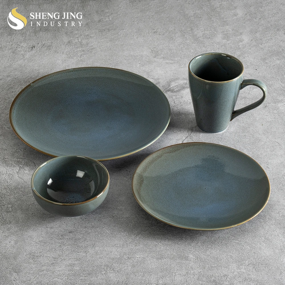 Wholesale Nordic Ceramic Glaze Round Ceramic Plate Bowl Mug Tableware 4-Piece Dinnerware Set For Restaurant Hotel Wedding Use