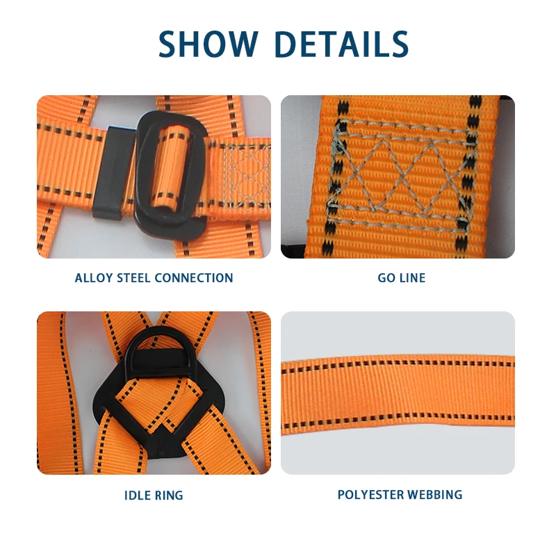 outdoor rock climbing Aluminum automatic buckles polyester webbing full body safety harness