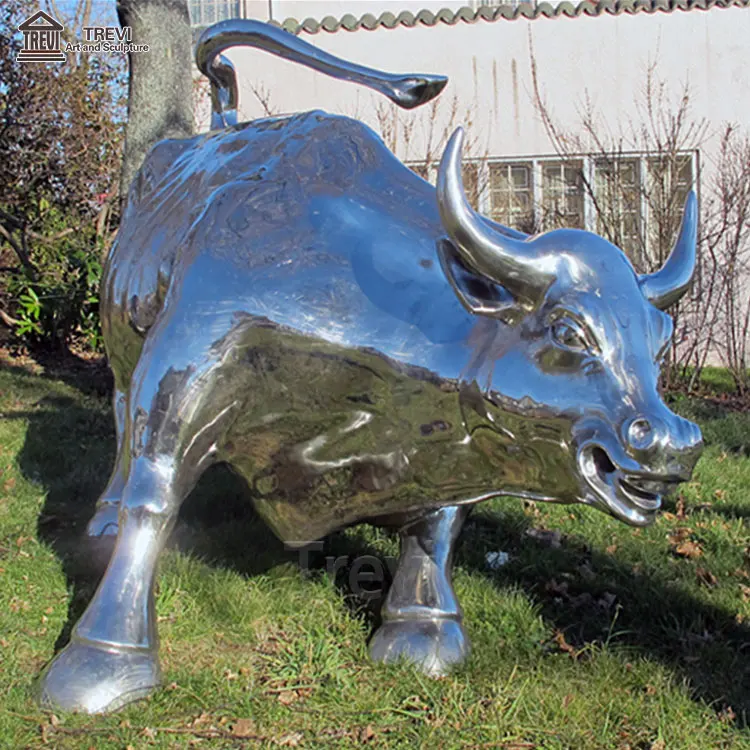 Large Crafts Garden Decorative Stainless Steel Bull Statue Metal Animal Sculpture for Sale