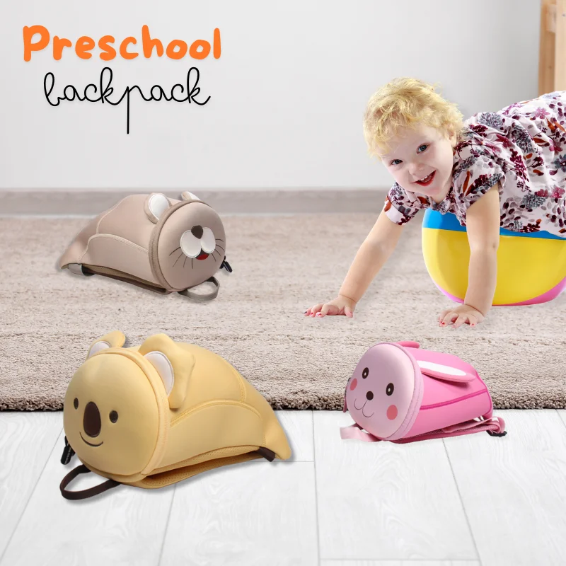 Neoprene Animal Print School Backpack for Preschool and Toddler Kids Zipper Closure Unisex Kids Schoolbag