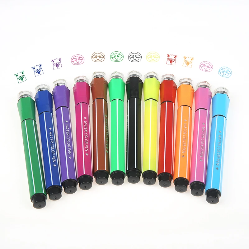 Custom Logo Stamp Watercolor Paint Pens Acrylic Paint Set Whiteboard 12 Colors Marker Pens