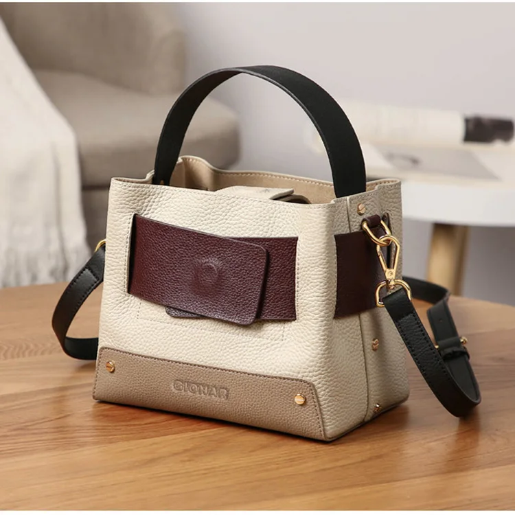 China Factory Luxury Real Leather Handbag Vintage Women Bucket Bag High quality Ladies Full Grain cowhide Leather Tote Custom