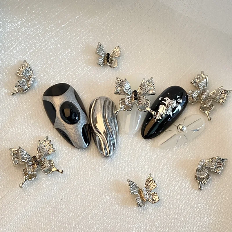 TSZS Y2K 3D Butterfly Nail Parts Silver Butterfly with Crystal Nail Art Charms INS DIY Nail Art Decoration Accessories