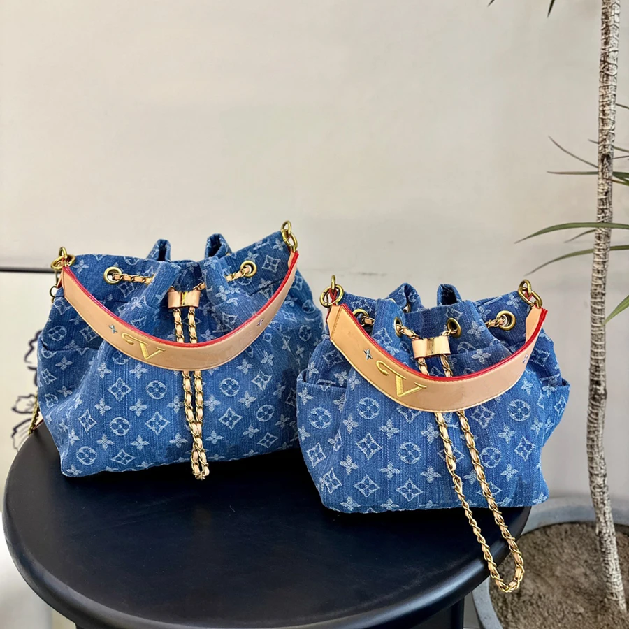 Laura Day 2024 new denim print underarm medieval bag Alphabet Tote bag Large capacity single shoulder crossbody bag