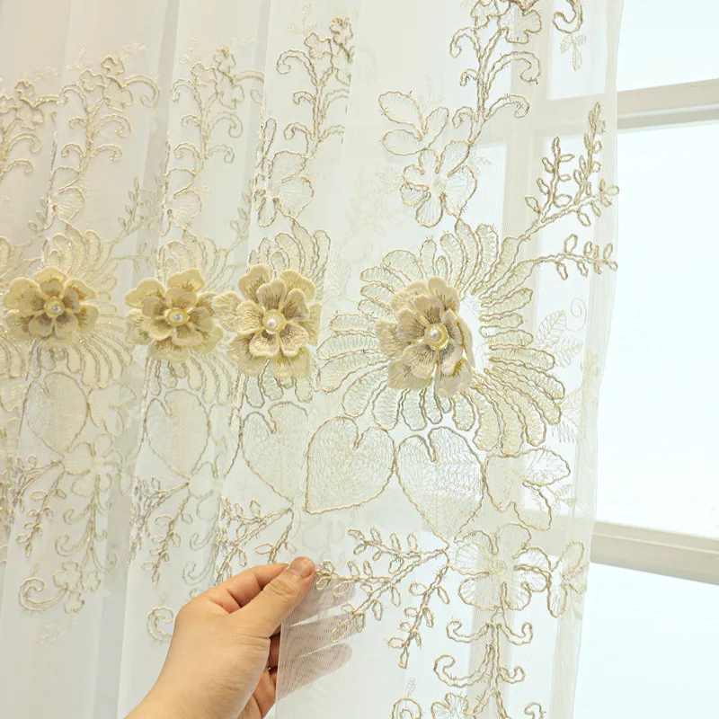 Sunny Textile Simple European-style Living Room Embroidered Gauze Curtain Finished Curtain