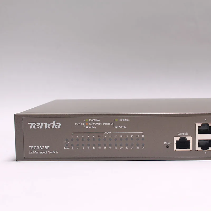 Управляемый коммутатор Tenda тега3328f с 24 портами gigabit L2 802.1Q 4K VLAN 24*10/100/1000 порты Ethernet Base-T 4*1000 Base-X