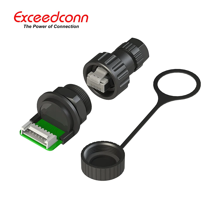 Exceedconn RJ45 Waterproof Connector Plug Front Panel Mount Adapter PCB Ethernet RJ45 Socket Connector
