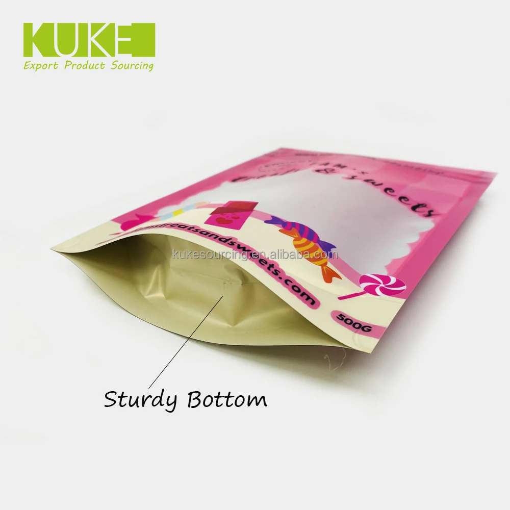 Customized Brand Printing Aluminum Foil Food Plastic Bag Stand Up Zipper Pouch Gummy Candy Packing Bag With Window