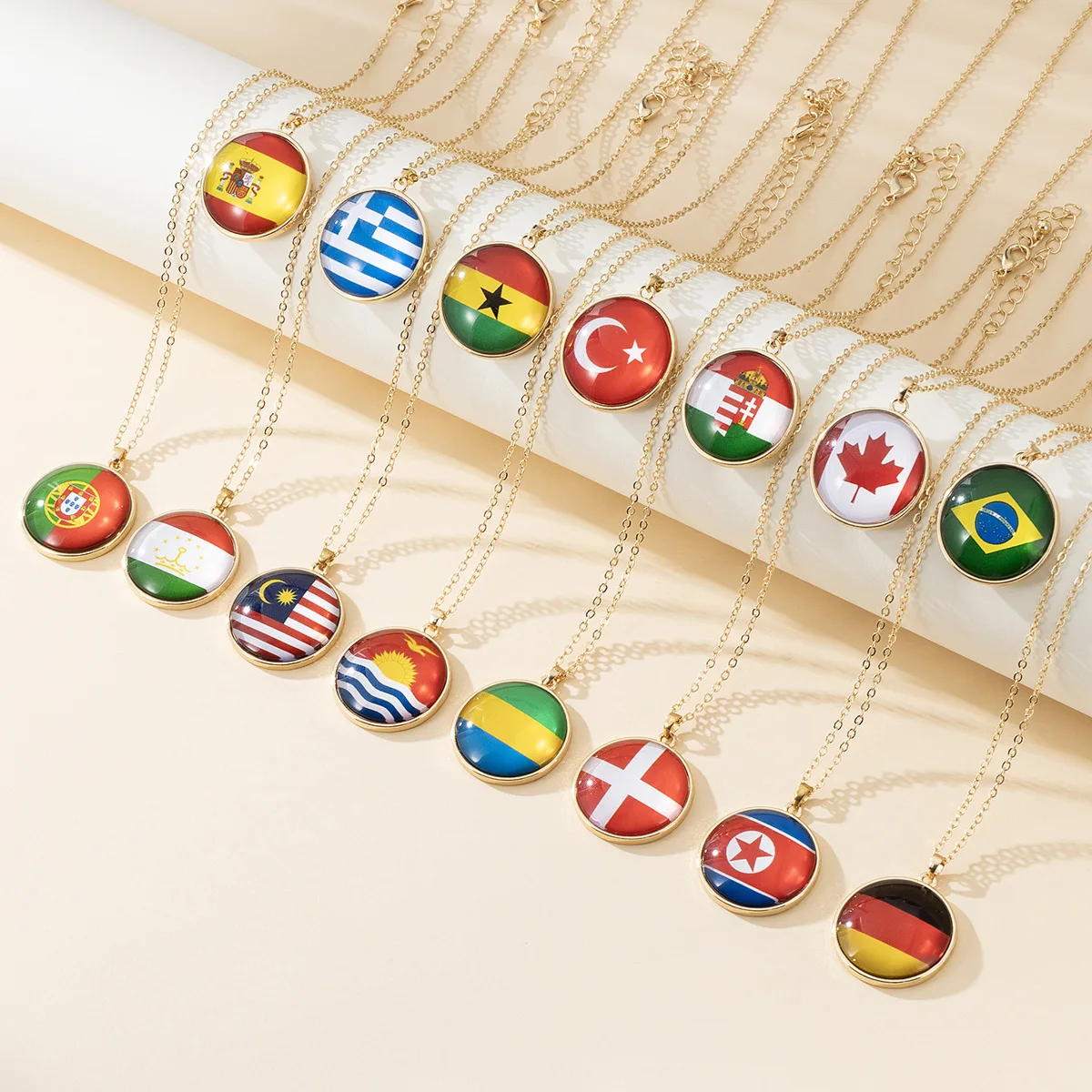 287 Countries Stainless Steel 18K Gold Flag Necklace Puerto Rico Palestine Syria Lebanon Flag Crystal Cabochon Pendant Necklace