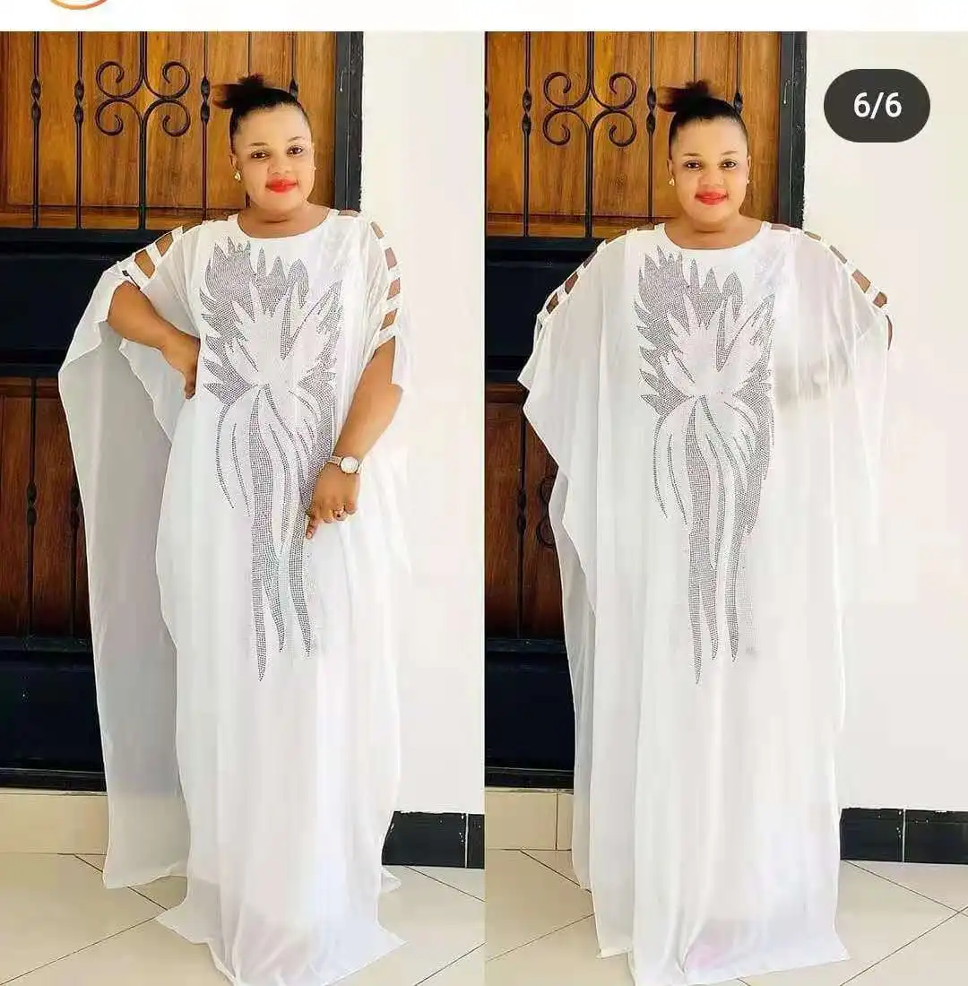 Wholesale cheap African Ironed drill chiffon sundress Women gown dress set and muslim style long dress