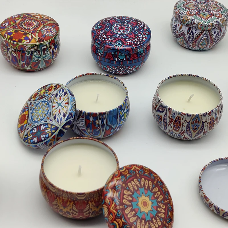 Round Small Travel Tin Home Fragrance Eco Natural Strong Scent Soy Wax Tealight Candle With Lid