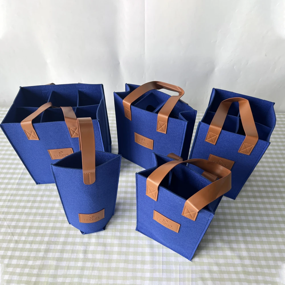 Reusable 1/2/4/6 Felt Wine Bottle Bag Portable Wine Tote Bag Beer Holder Single Bottle Wine Protector for shopping