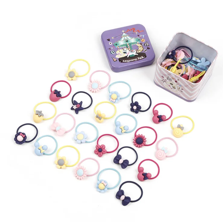 
New 40Pcs/Lot Gift Box Packed Girls Scrunchies Rubber Bands,Cute Cartoon Elastic Hair Bands For Girls 