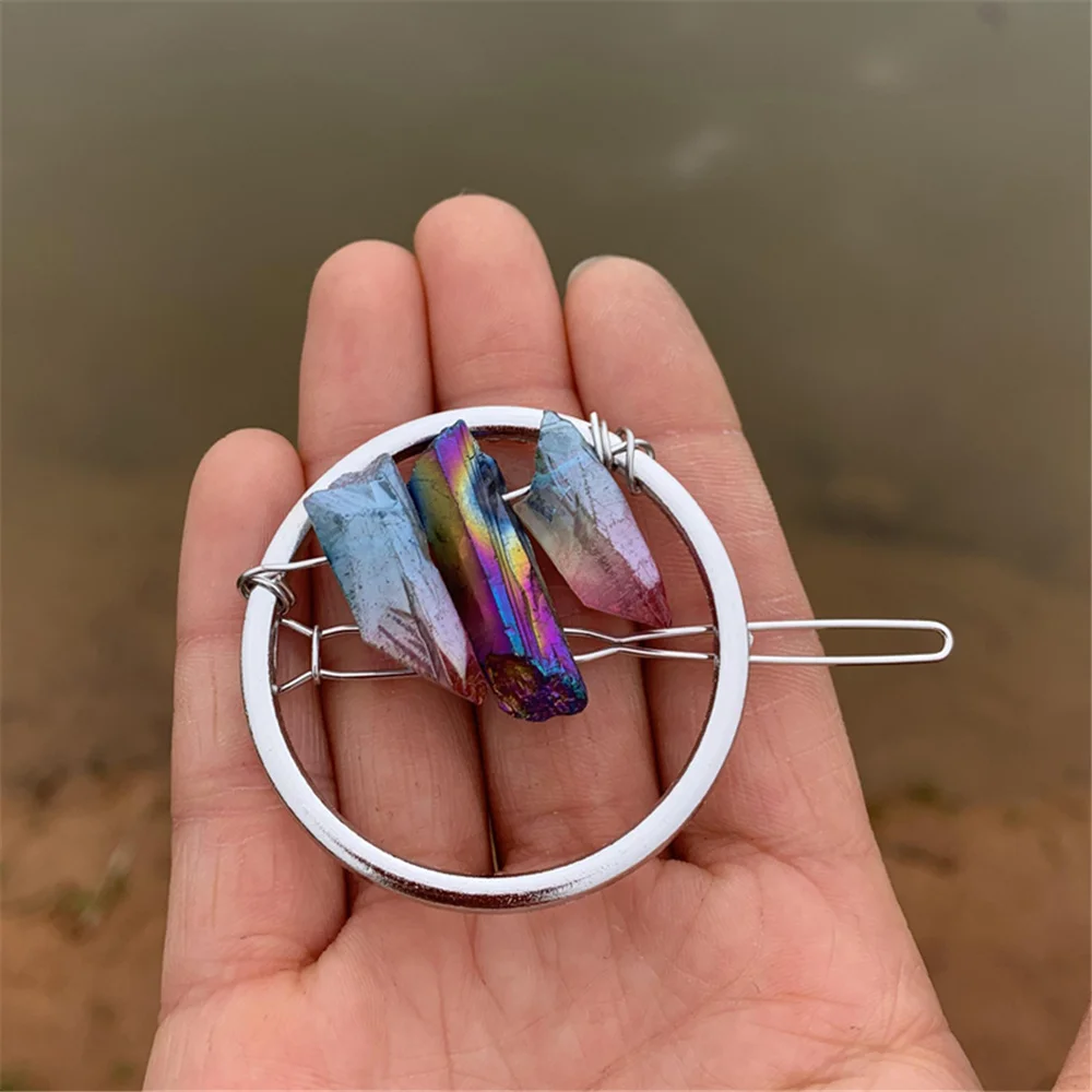 Round Purple Crystal Mermaid Crown Hair Jewelry Quartz Hoop Tiara Raw Headband Pangen Wedding Battette Bridal Hair Accessories