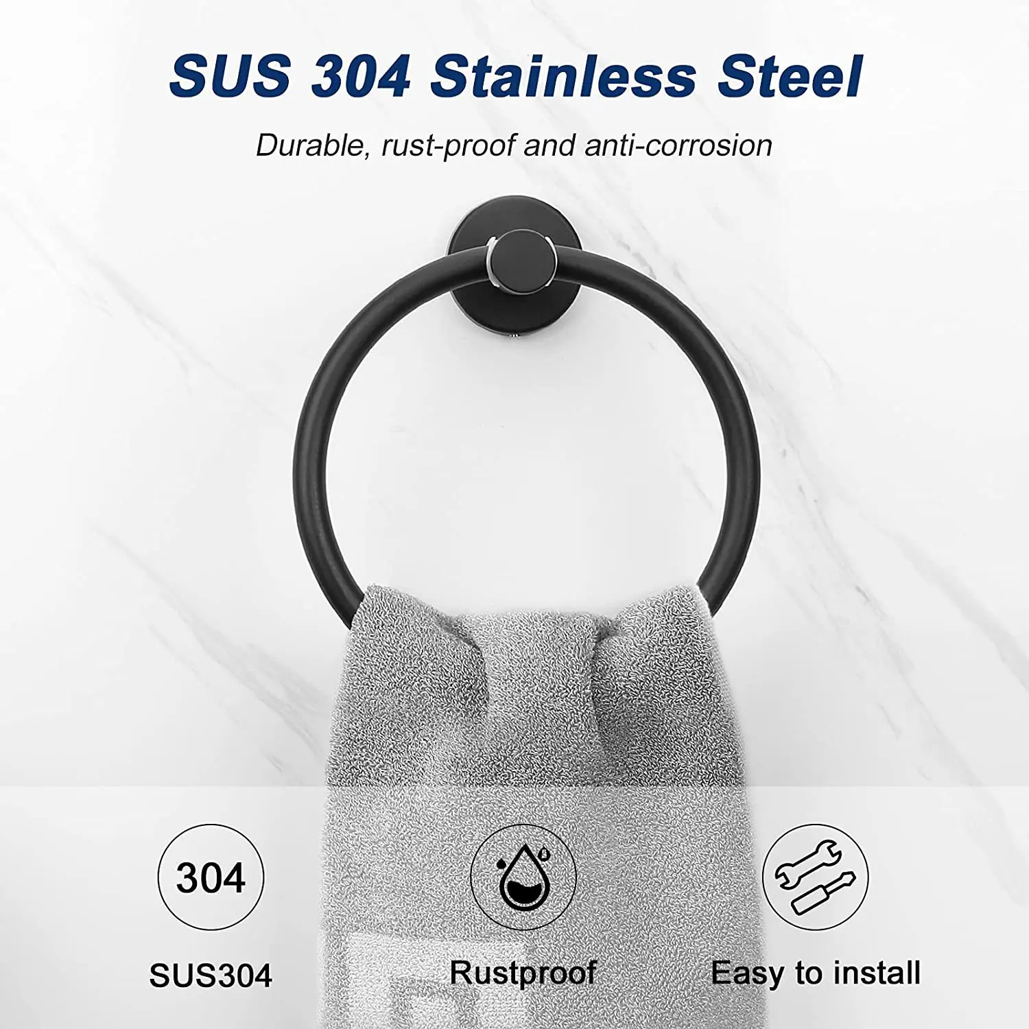 101 Factory Custom Wholesale Bathroom Ring Wall Mounted 304 Stainless Steel  Round Towel Ring