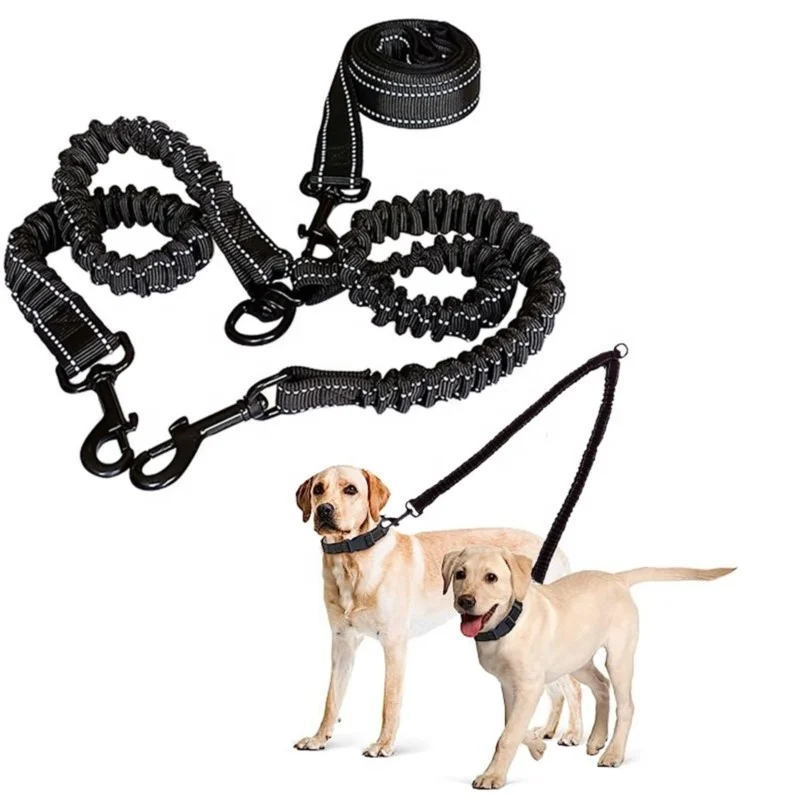 Premium Dual Dog Leash Adjustable Black Leash for Small & Medium Dogs Perfect for Tandem Walks Dog Leashes