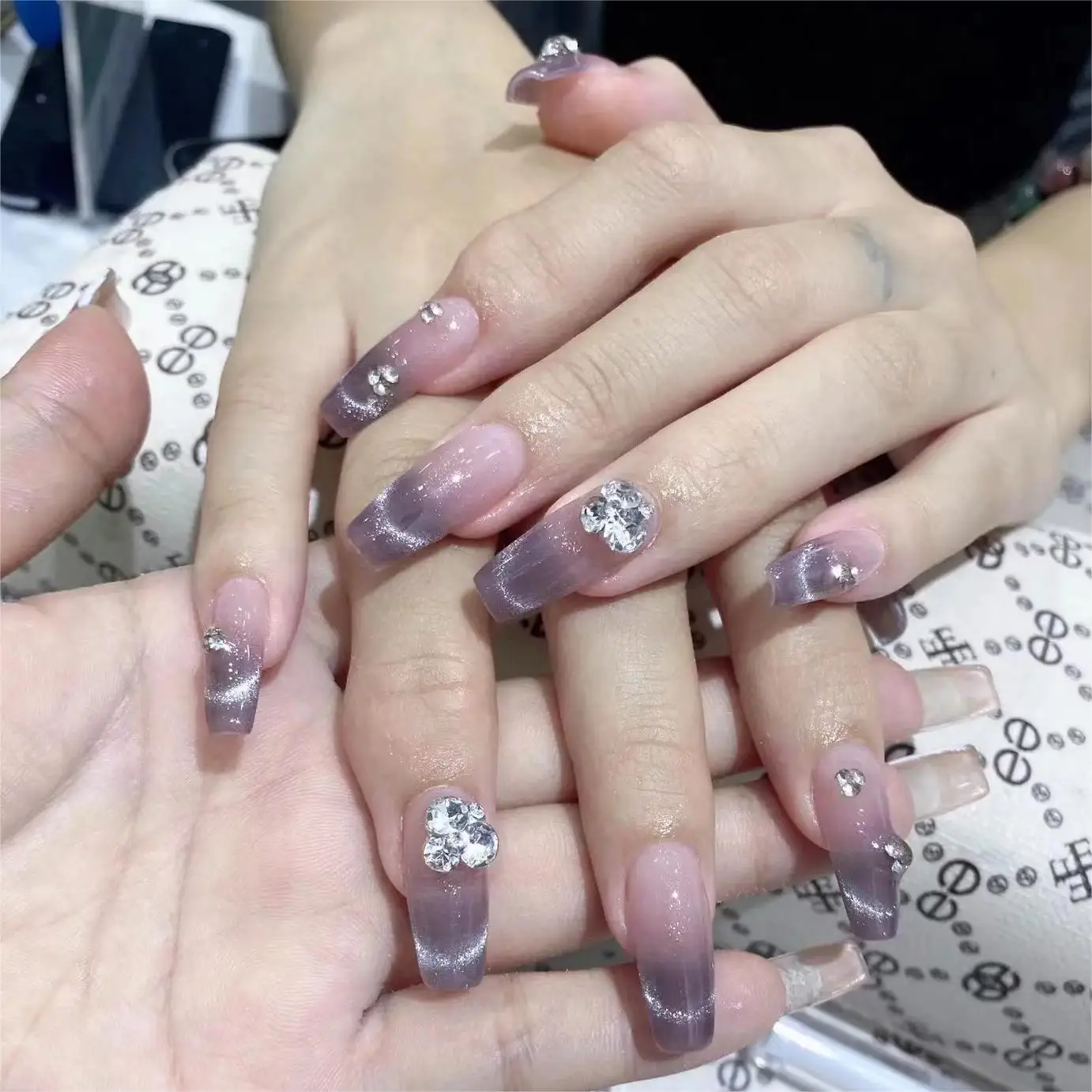 801-900 Wholesale Price Long Ballerina Coffin Shining Stars Diamond Nails Art Press On Nails Artificial Customize Nails