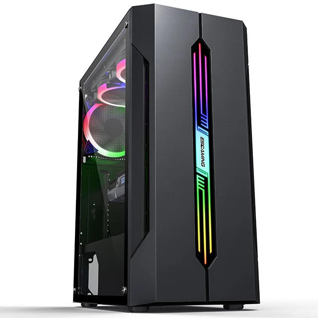 Internal RGB Fans ATX Gaming Computer Case with Light Strip Irregular Personality Panel Design