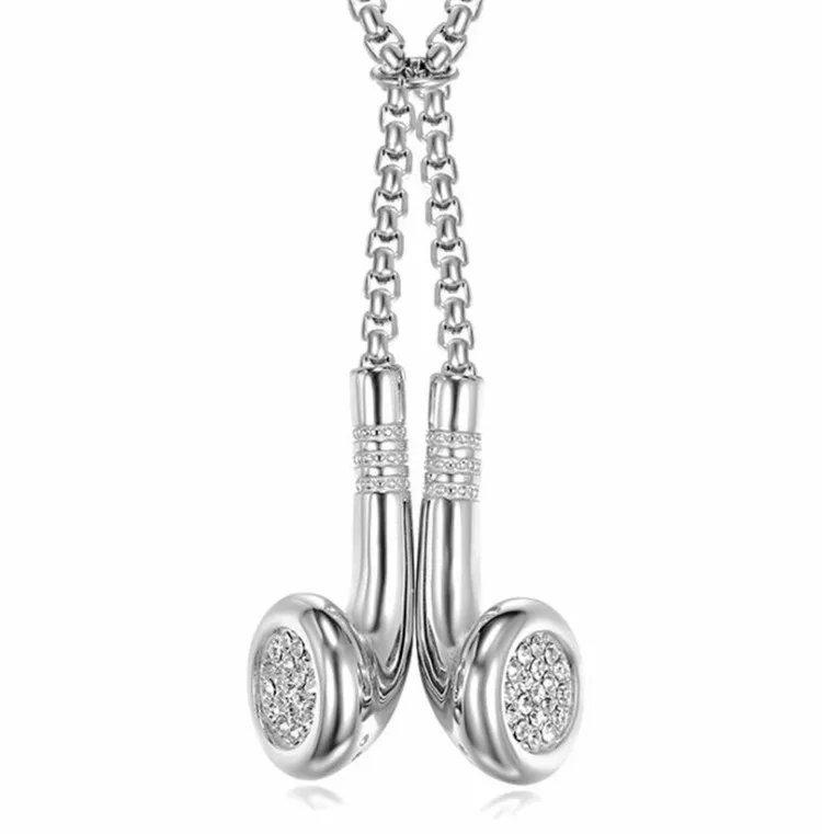  Luxury Brand Personalize Hip Hop Music Jewelry Gold Titanium Steel Diamond DJ Earphones Earplugs Necklaces For Men