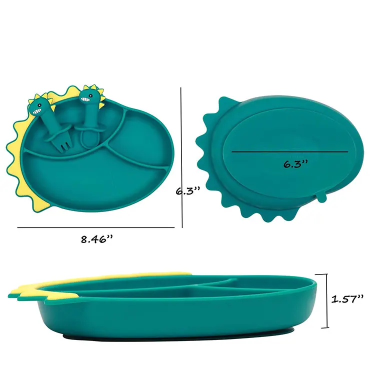 New Design Dinosaur Shape Kid Silicone Bowl Cartoon Feeding Sets Baby Plate