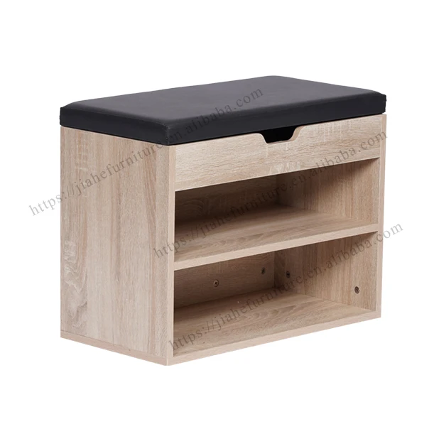 JIAHE online popular cheap wooden storage shoe rack cabinet bench with PU leather cushion seat