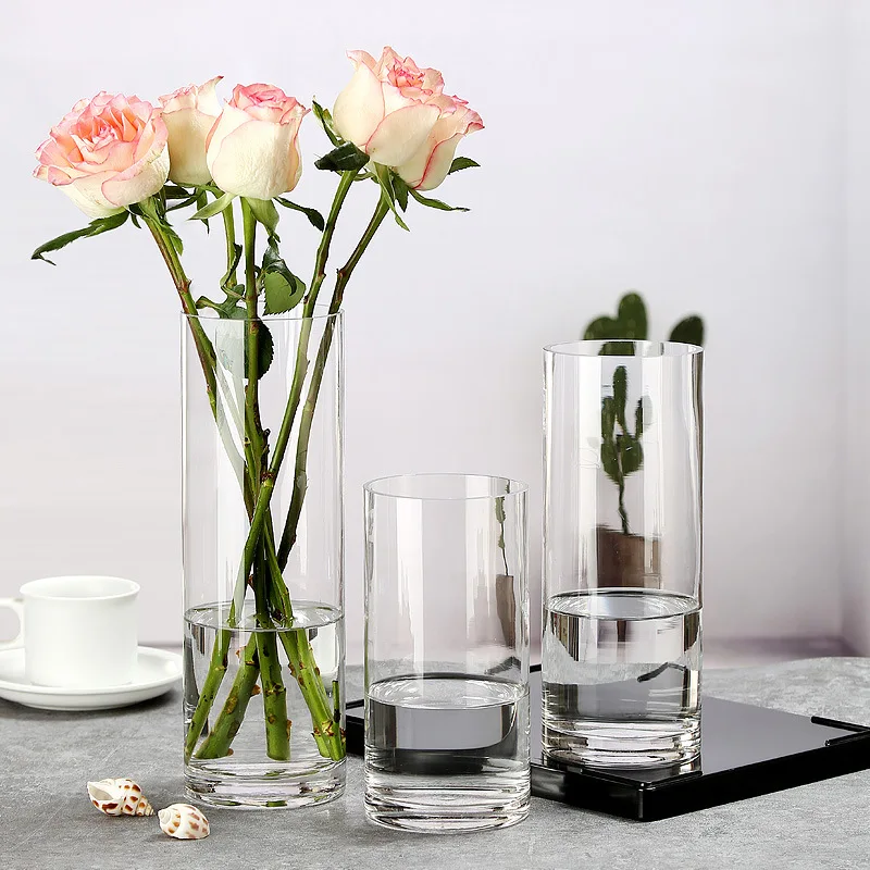 Vintage Bud Cylinder Glass Flower Vases For Home Decor Floor Table Wedding Decoration Centerpiece Clear Large Small Mini Tall