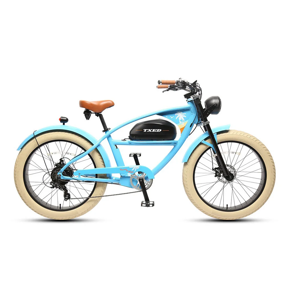 TXED 48V Gas Tank type battery e beach cruiser bicycle 26 Inch fat tire Motorcycle Style electric bicycle