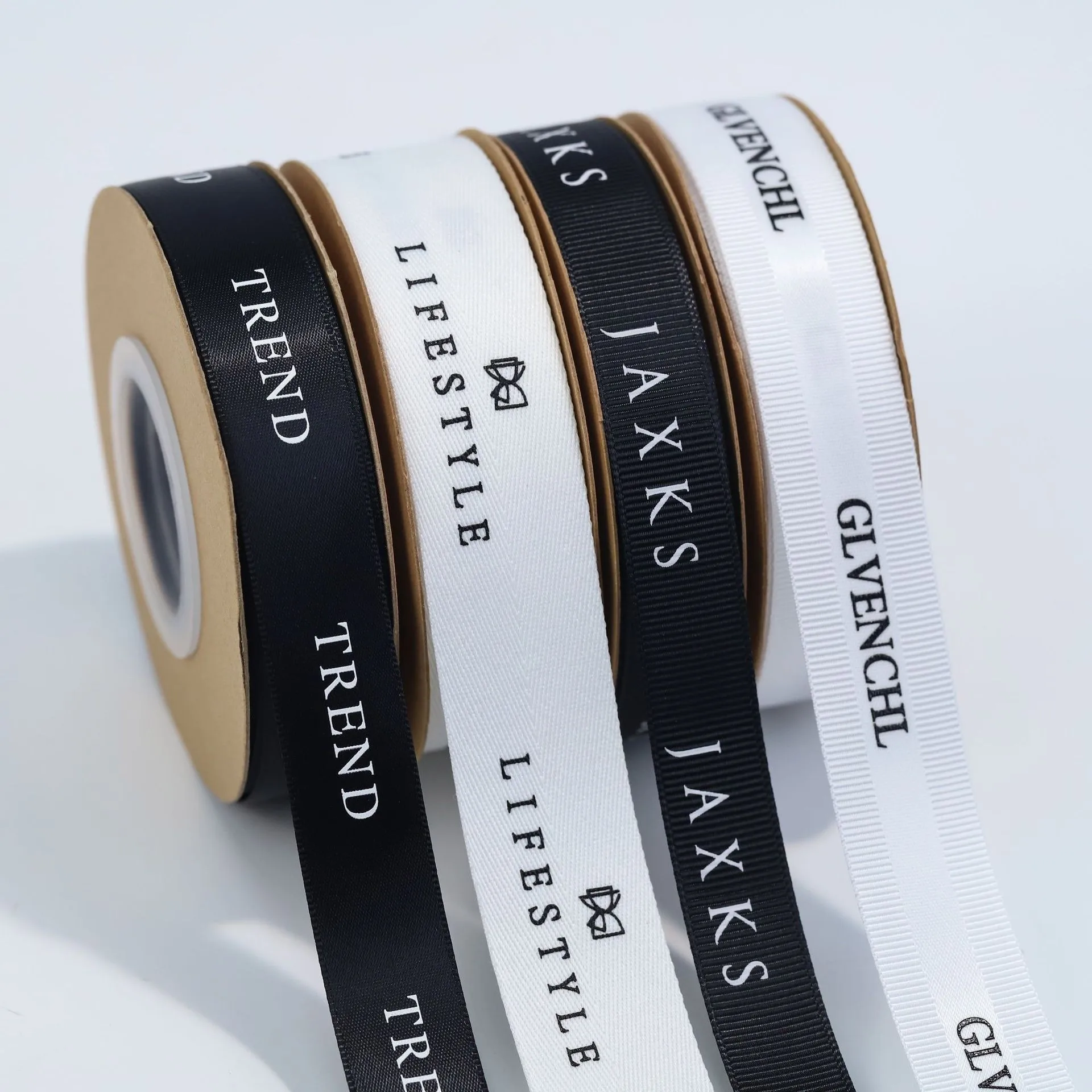 Wholesale Custom 1 Inch Black Polyester Ribbon Gold Foil Logo Grosgrain Printed Ribbon
