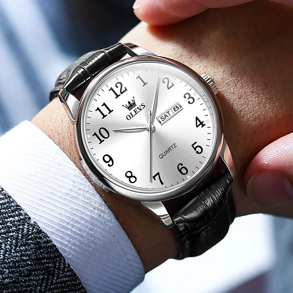 OLEVS Custom Watches Luxury Leather Steel Stainless Watches for Men Quartz Watches for Men