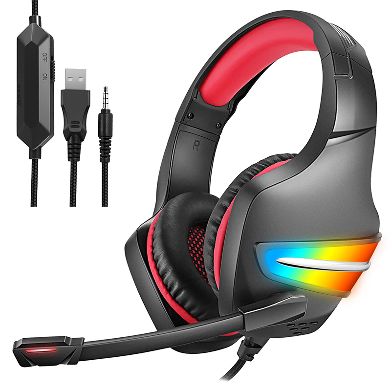 J6 Stereo Bass Active Noise Cancelling Led Light Headband Earphone Gaming Headset Headphones With Microphone