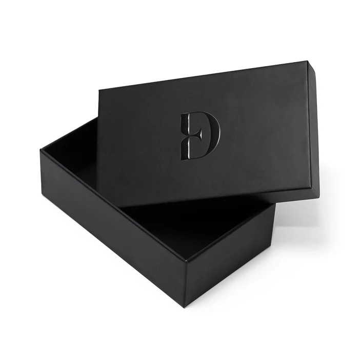 Digital Printing Wallet Purse Gift Packaging Embossed Rigid Matte Black Telescope Lid Box with custom logo