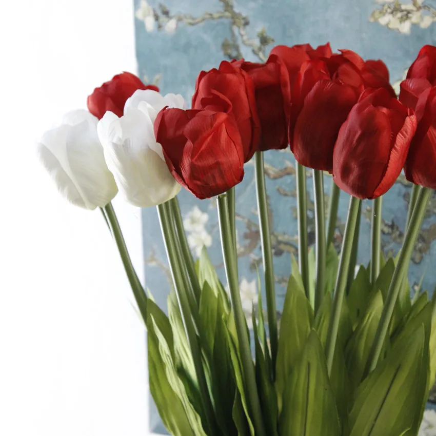 Vv180 New Factory Sales Single Tulips Artificial Silk Flowers Tulip Flower For Living Room Coffee Table Display Wedding